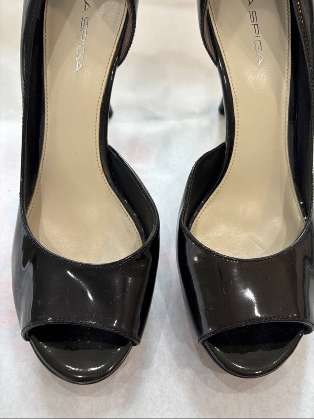 Via Spiga Black Patent Peep-Toe Stiletto Pumps - Picture 5 of 5